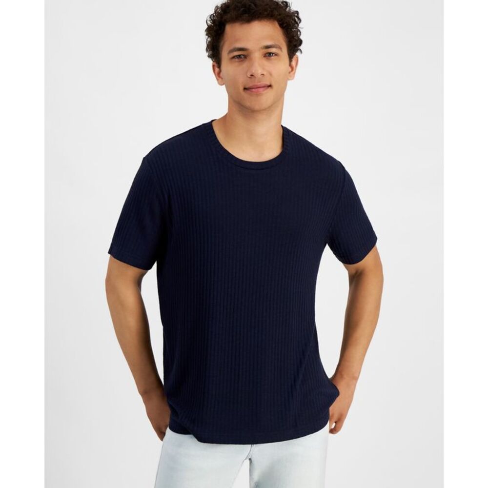 And Now This Mens Tectured Ribbed Knit Basic T-Shirt, Blue, XL, DM